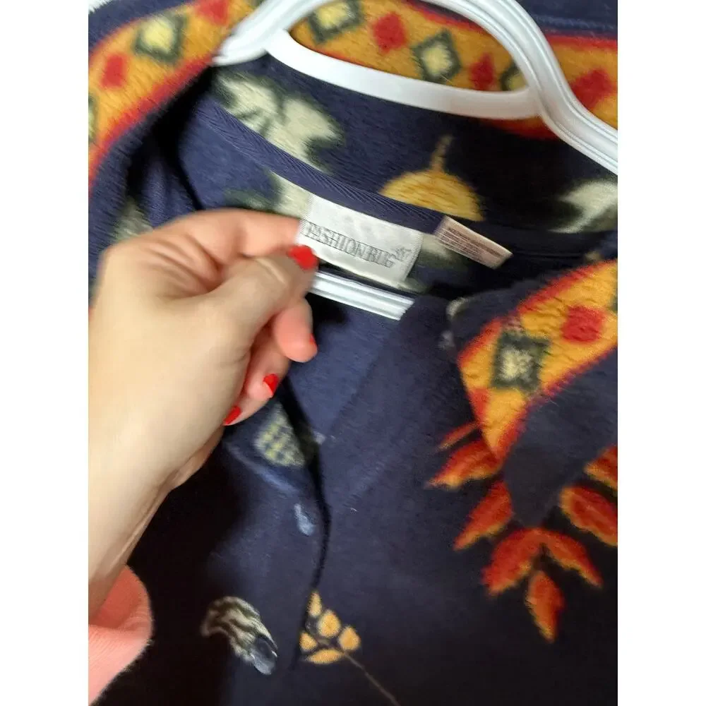 Vintage Fashion Bug Fleece Jacket Blue Scandi Cottagecore Cabincore Goblincore S
